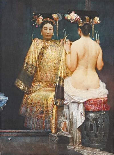 大清国慈禧皇太后罕见油画:对镜试衣,惟妙惟肖,思想前卫胆大 大清国慈禧皇太后罕见油画:对镜试衣,惟妙惟肖,思想前卫胆大